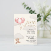 Teddy Bear Ping Ballons Waterverf Baby shower Briefkaart (Staand voorkant)