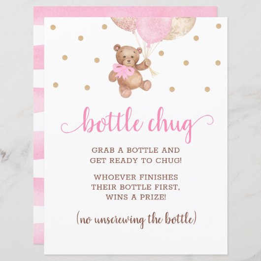 Teddy Bear Pink and Gold Bottle Chug Game (Voorkant / Achterkant)