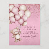 Teddy Bear Pink Baby Girl Budget Pregnancy Reveal Aankondigingskaart (Voorkant)