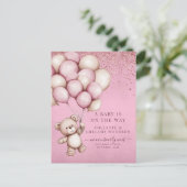 Teddy Bear Pink Baby Girl Budget Pregnancy Reveal Aankondigingskaart (Staand voorkant)