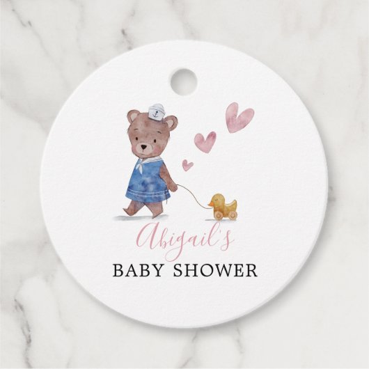 Teddy Bear Pink Baby shower Bedankjes Labels (Voorkant)
