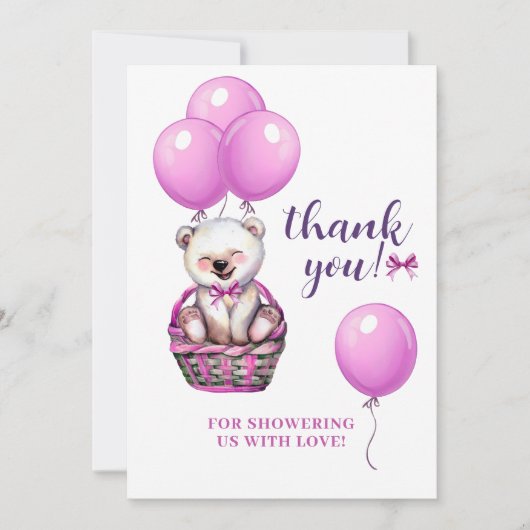 Teddy Bear Pink Baby shower Bedankkaart (Voorkant)