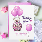 Teddy Bear Pink Baby shower Bedankkaart