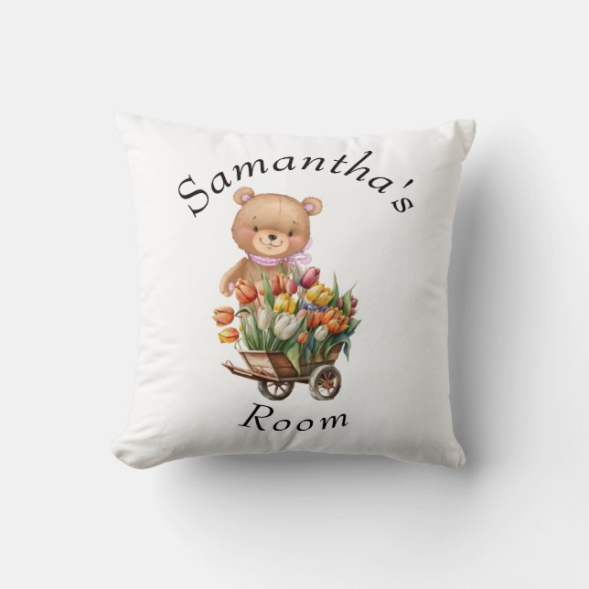 Teddy Bear Pink Baby shower Floral Rustic Kussen (Voorkant)