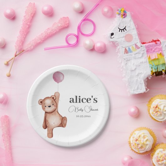 Teddy Bear Pink Baby shower Paper Borden Papieren Bordje (Feest)
