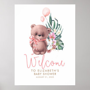 Teddy Bear Pink Baby shower Welkomstteken Poster