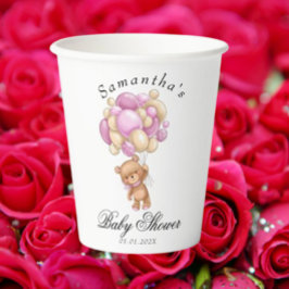 Teddy Bear Pink Ballon Baby shower Cups Papieren Bekers