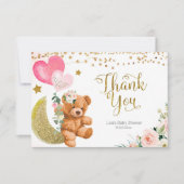 Teddy Bear Pink Ballon Baby shower Dank je wel Bedankkaart (Voorkant)