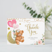 Teddy Bear Pink Ballon Baby shower Dank je wel Bedankkaart (Staand voorkant)
