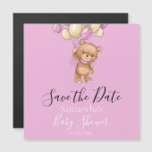 Teddy Bear Pink Ballon Baby shower Save the Date (Voorkant / Achterkant)