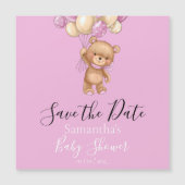 Teddy Bear Pink Ballon Baby shower Save the Date (Voorkant)