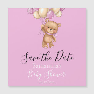 Teddy Bear Pink Ballon Baby shower Save the Date