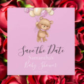 Teddy Bear Pink Ballon Baby shower Save the Date