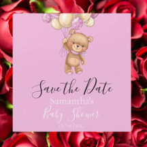 Teddy Bear Pink Ballon Baby shower Save the Date