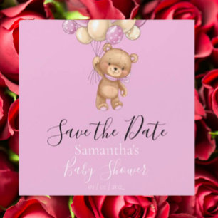 Teddy Bear Pink Ballon Baby shower Save the Date