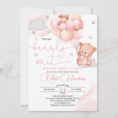 Teddy Bear Pink Ballon Baby shower Uitnodiging (Voorkant)