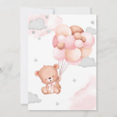 Teddy Bear Pink Ballon Baby shower Uitnodiging (Achterkant)
