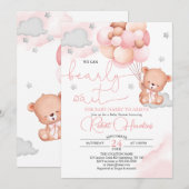 Teddy Bear Pink Ballon Baby shower Uitnodiging (Voorkant / Achterkant)