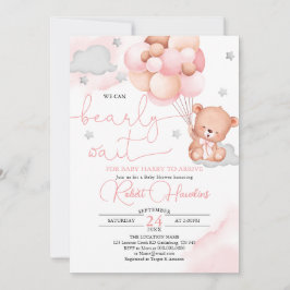 Teddy Bear Pink Ballon Baby shower Uitnodiging