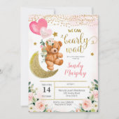 Teddy Bear Pink Ballon Baby shower Uitnodiging (Voorkant)