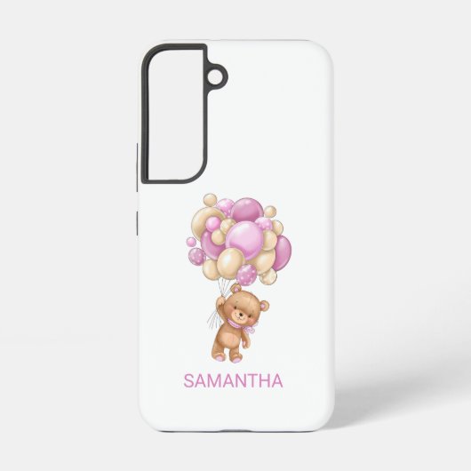 Teddy Bear Pink-ballon Samsung Galaxy Hoesje (Achterkant)