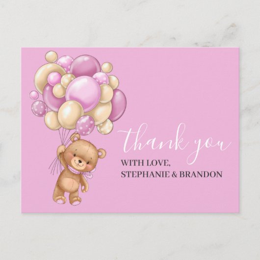 Teddy Bear PINK-ballonnen Briefkaart (Voorkant)