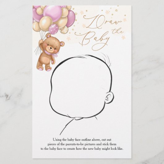 Teddy Bear Pink-ballonnen tekenen het Baby-spel (Voorkant)