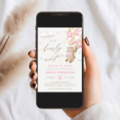 Teddy Bear Pink Ballons Baby shower Uitnodiging