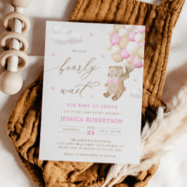 Teddy Bear Pink Ballons Baby shower Uitnodiging
