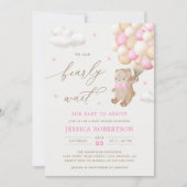 Teddy Bear Pink Ballons Baby shower Uitnodiging (Voorkant)
