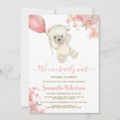 Teddy Bear Pink Balloon Baby shower Foto Kaart (Voorkant)