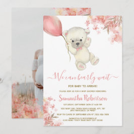 Teddy Bear Pink Balloon Baby shower Foto Kaart