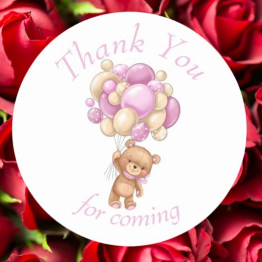 Teddy Bear Pink BALLOON bedankt Ronde Sticker