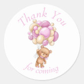 Teddy Bear Pink BALLOON bedankt Ronde Sticker (Voorkant)