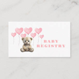 Teddy Bear Pink Balloon Girl Baby Registery Informatiekaartje