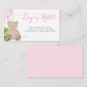 Teddy Bear Pink Balloon Greenery Diaper Raffle Informatiekaartje (Voorkant / Achterkant)