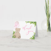 Teddy Bear Pink Balloon Greenery Girl Baby Shower Bedankkaart (Voorkant)
