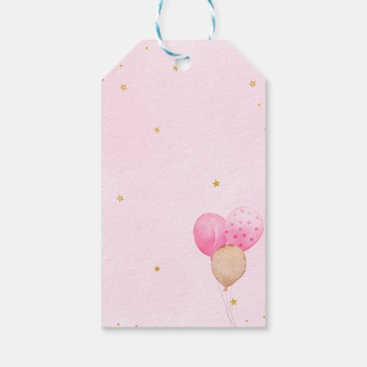 Teddy Bear Pink Balloons Baby Gift Labels Cadeaulabel (Achterkant)