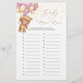 Teddy Bear Pink Balloons Baby Naam Race Game
