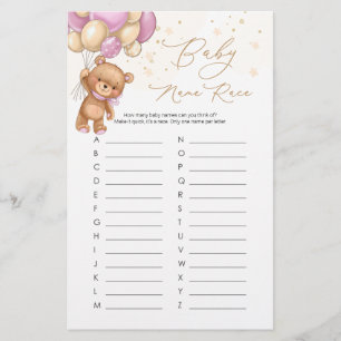 Teddy Bear Pink Balloons Baby Naam Race Game