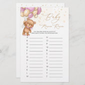 Teddy Bear Pink Balloons Baby Naam Race Game (Voorkant / Achterkant)