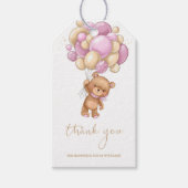 Teddy Bear Pink Balloons Baby shower Dank u Cadeaulabel (Voorkant)