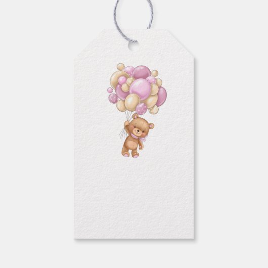 Teddy Bear Pink Balloons Baby shower Dank u Cadeaulabel (Achterkant)