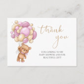 Teddy Bear Pink Balloons Baby shower Dank u Informatiekaartje (Voorkant)