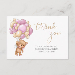 Teddy Bear Pink Balloons Baby shower Dank u Informatiekaartje