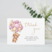 Teddy Bear Pink Balloons Baby shower Dank u Informatiekaartje (Staand voorkant)