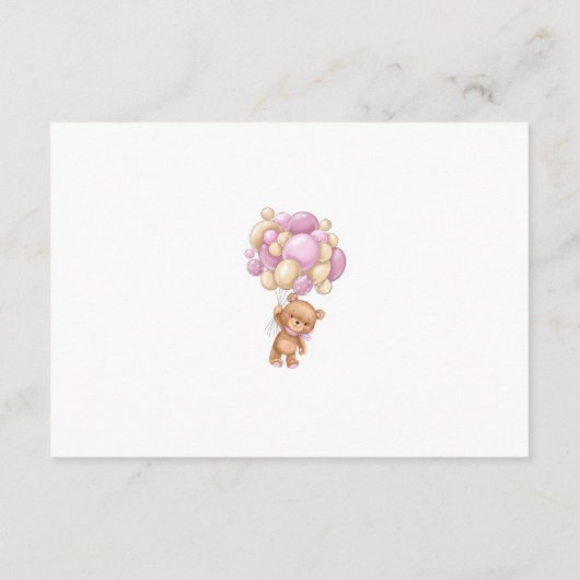 Teddy Bear Pink Balloons Baby shower Dank u Informatiekaartje (Achterkant)