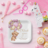 Teddy Bear Pink Balloons Baby shower Dank u Papieren Bordje (Feest)