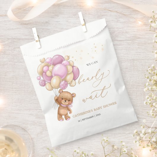 Teddy Bear Pink Balloons Baby shower Favor Bag Bedankzakje (Geknipt)