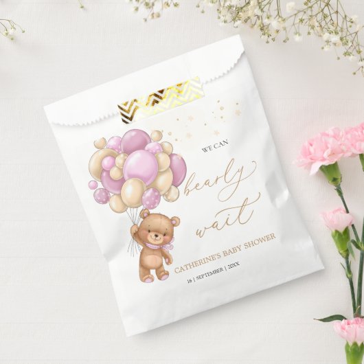 Teddy Bear Pink Balloons Baby shower Favor Bag Bedankzakje (Gezegeld)